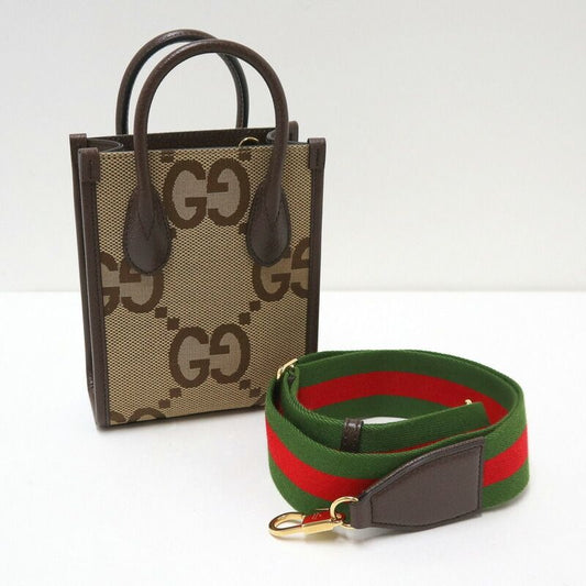Gucci Jumbo GG Mini Tote Canvas Leather Brown Beige