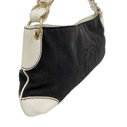 Chanel Handbag Canvas Black White Champagne Gold — view 2