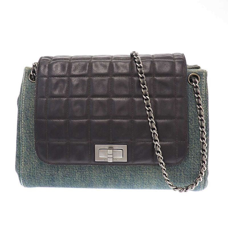 Chanel 2.55 Chocolate Bar W Chain Denim Shoulder Bag Indigo Blue
