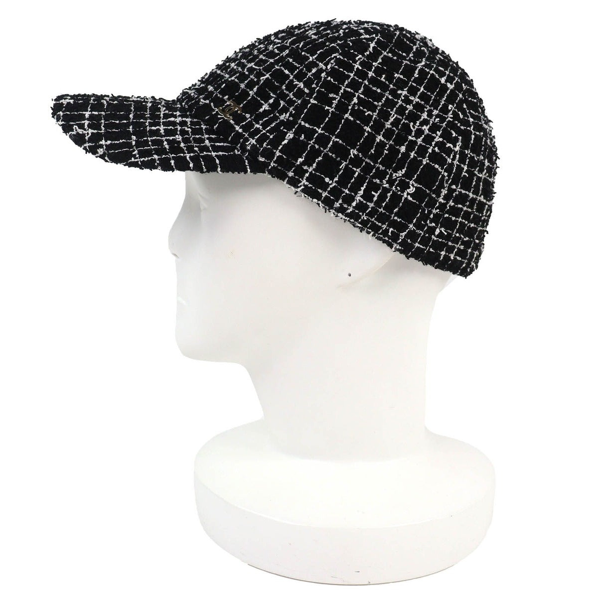 Chanel CC Logo Tweed Baseball Cap Hat Black White Gold — view 2