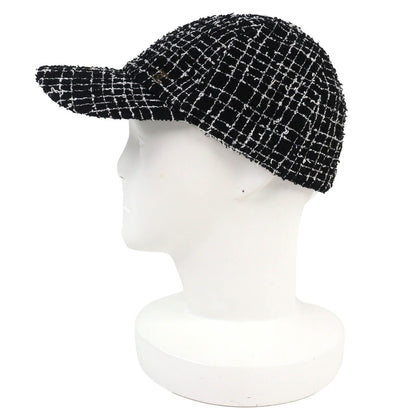 Chanel CC Logo Tweed Baseball Cap Hat Black White Gold — view 2