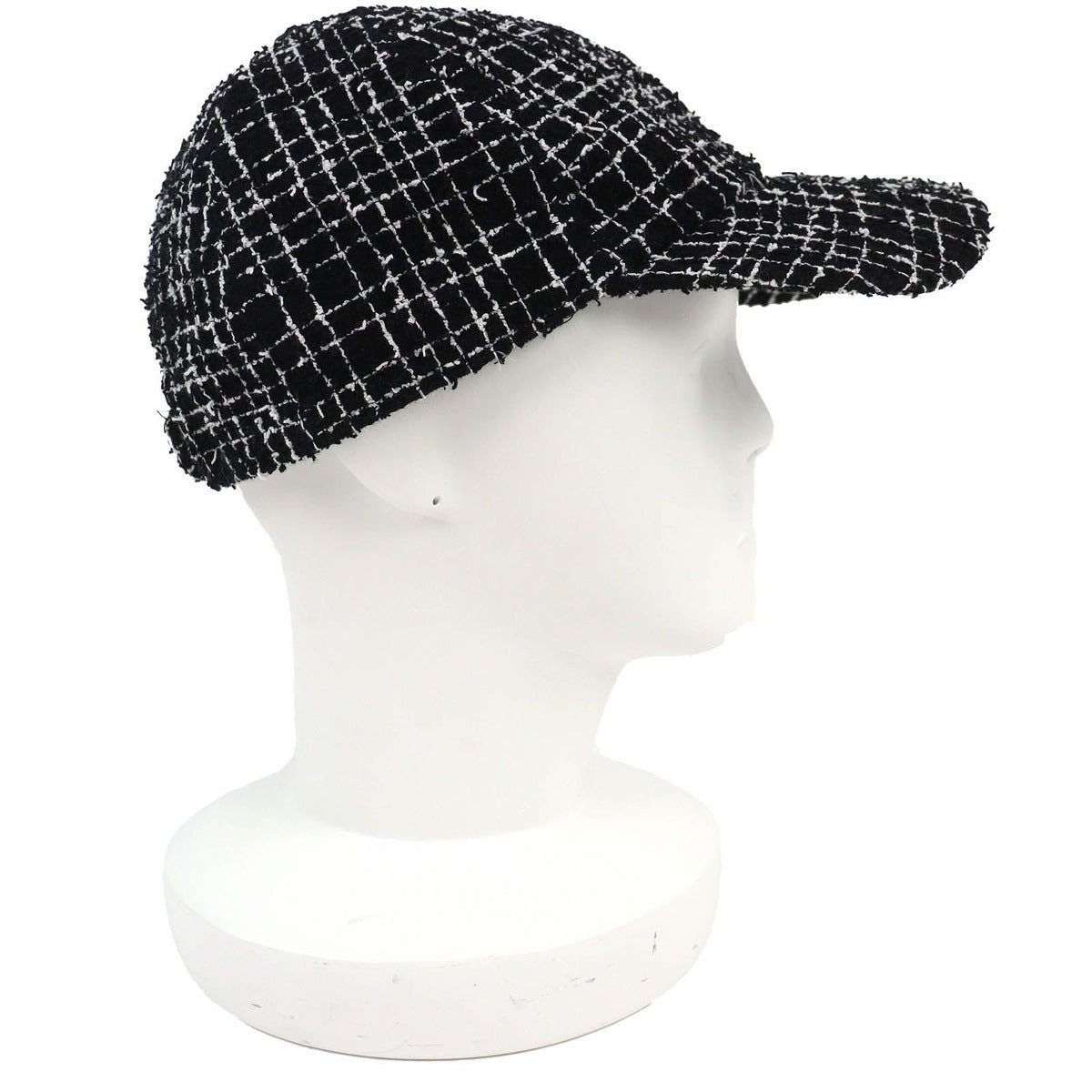 Chanel CC Logo Tweed Baseball Cap Hat Black White Gold — view 3