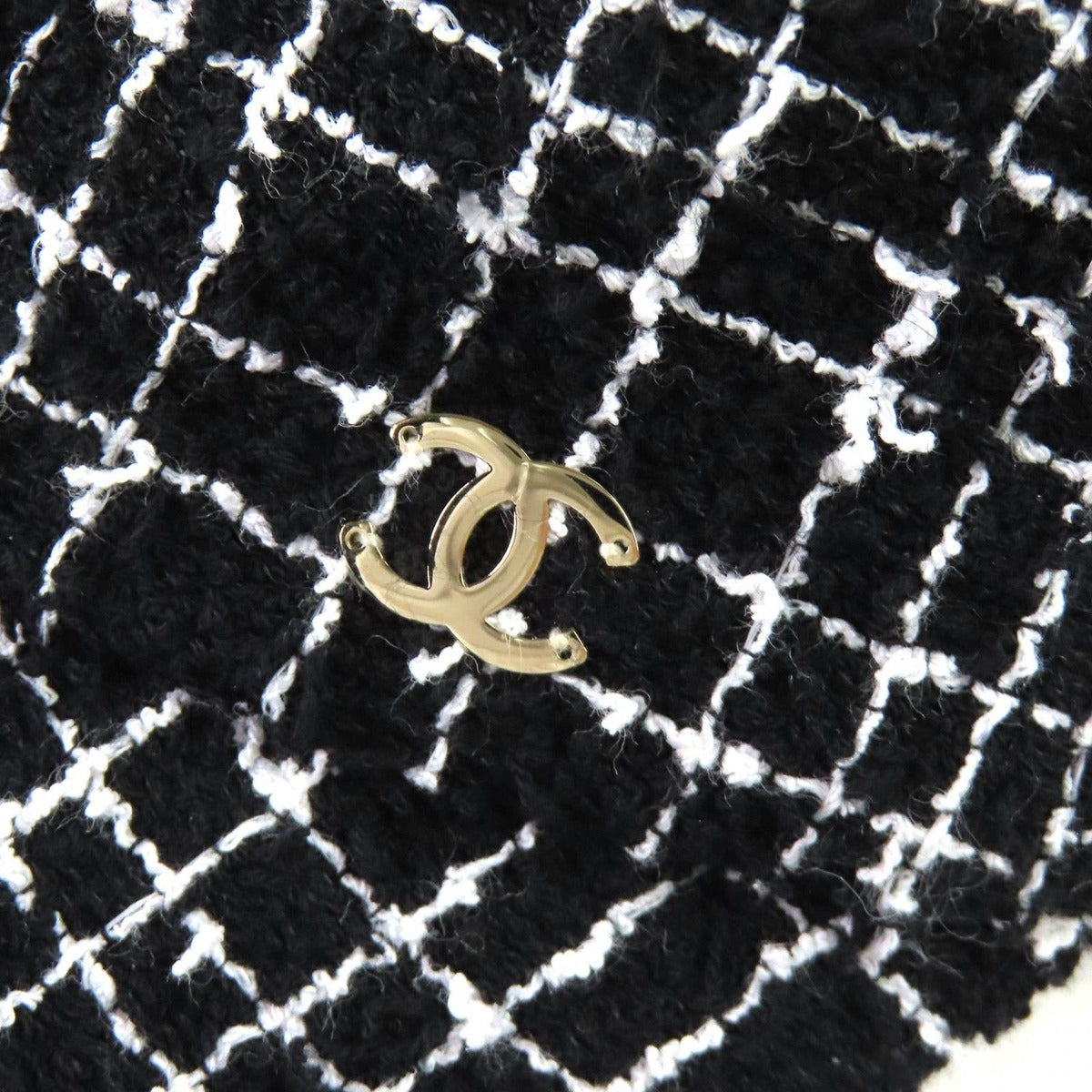 Chanel CC Logo Tweed Baseball Cap Hat Black White Gold — view 6