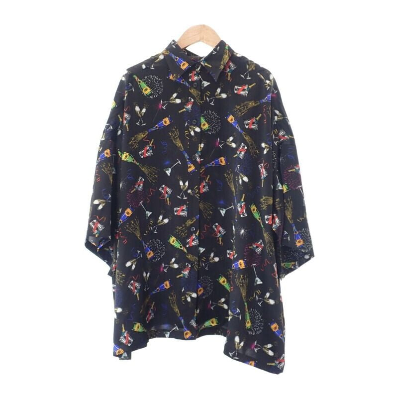 Balenciaga Celebration Print 36 Short Sleeve Shirt Silk Black