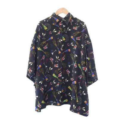Balenciaga Celebration Print 36 Short Sleeve Shirt Silk Black