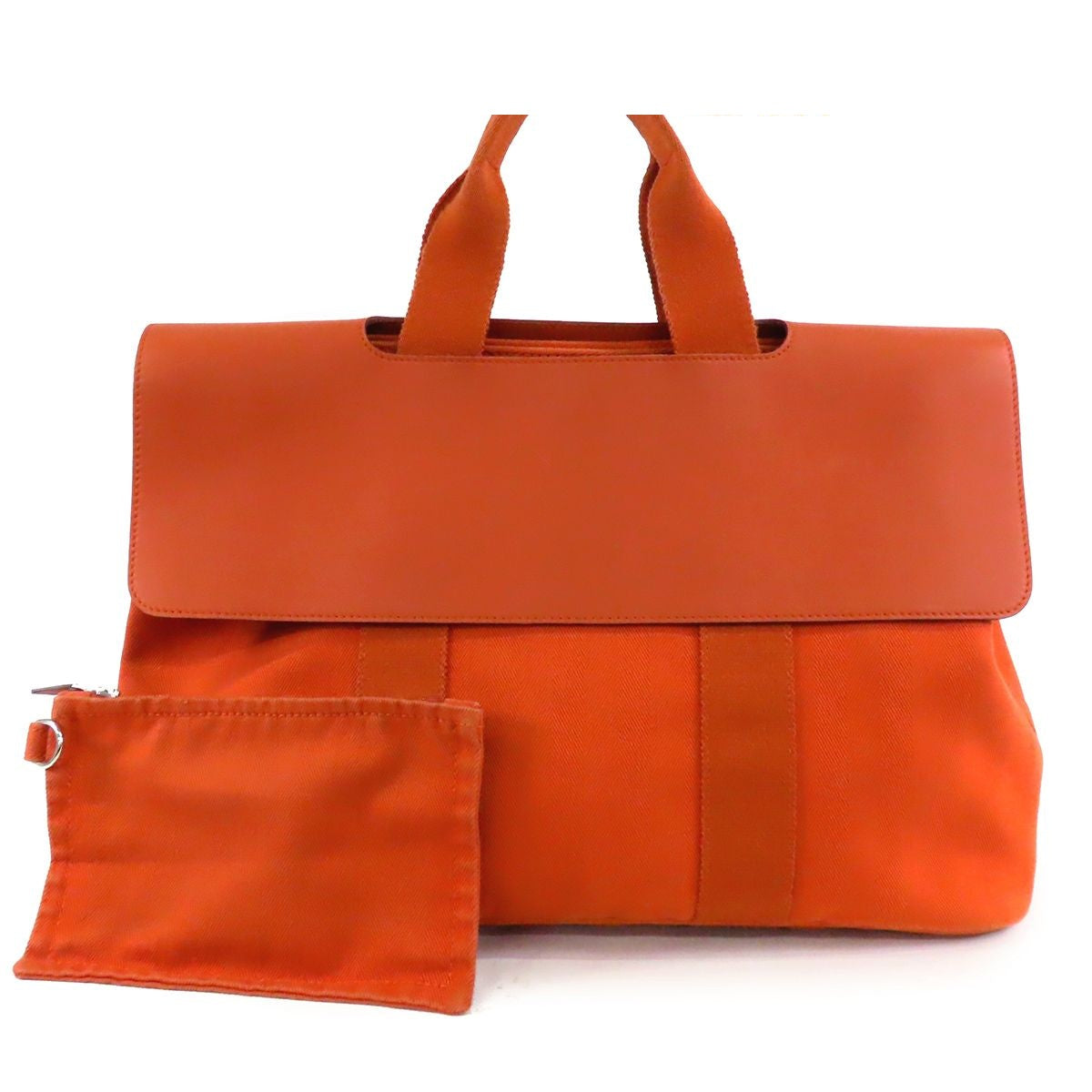 Hermes Valparaiso MM Orange Silver Toile Chevron Leather Handbag