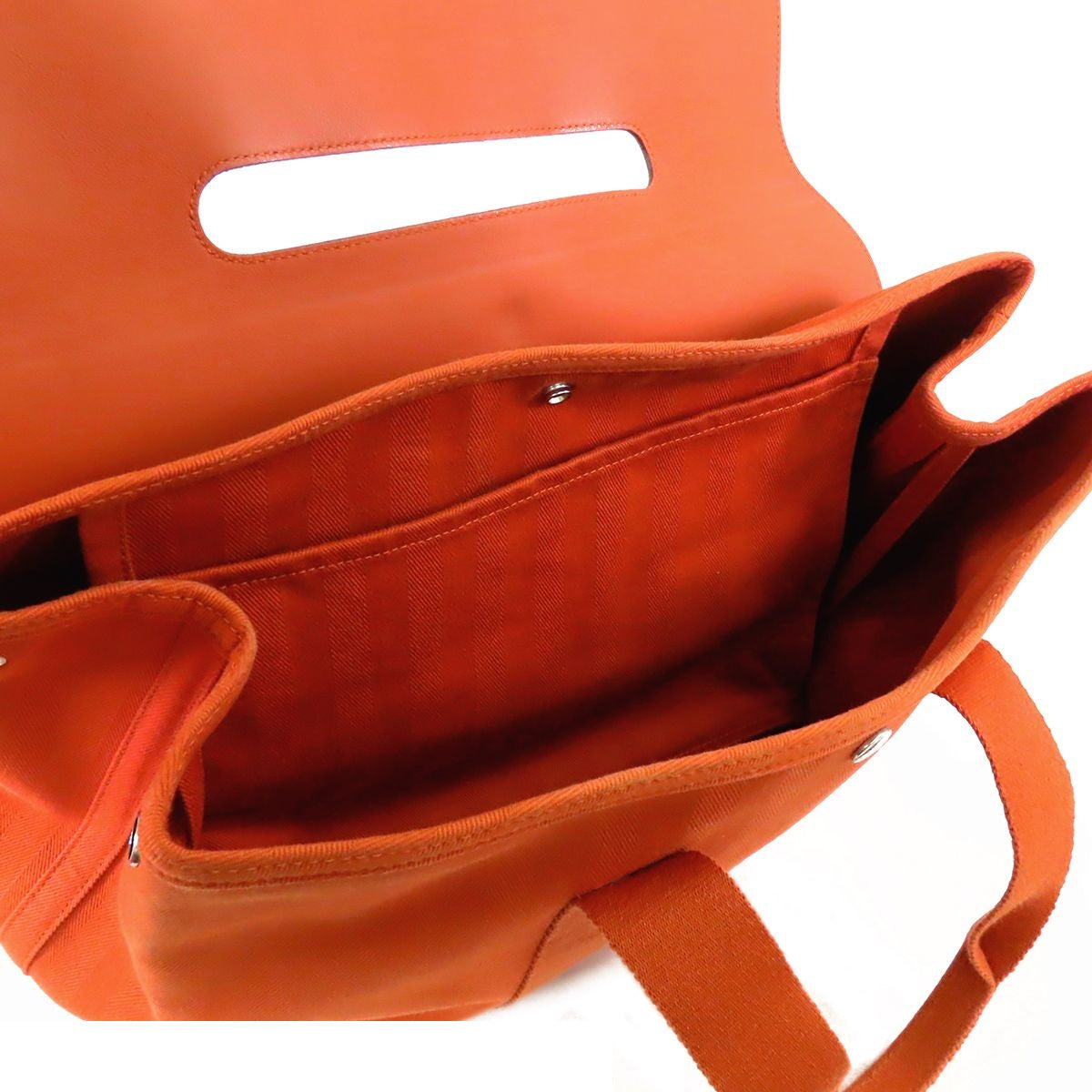 Hermes Valparaiso MM Orange Silver Toile Chevron Leather Handbag — view 5