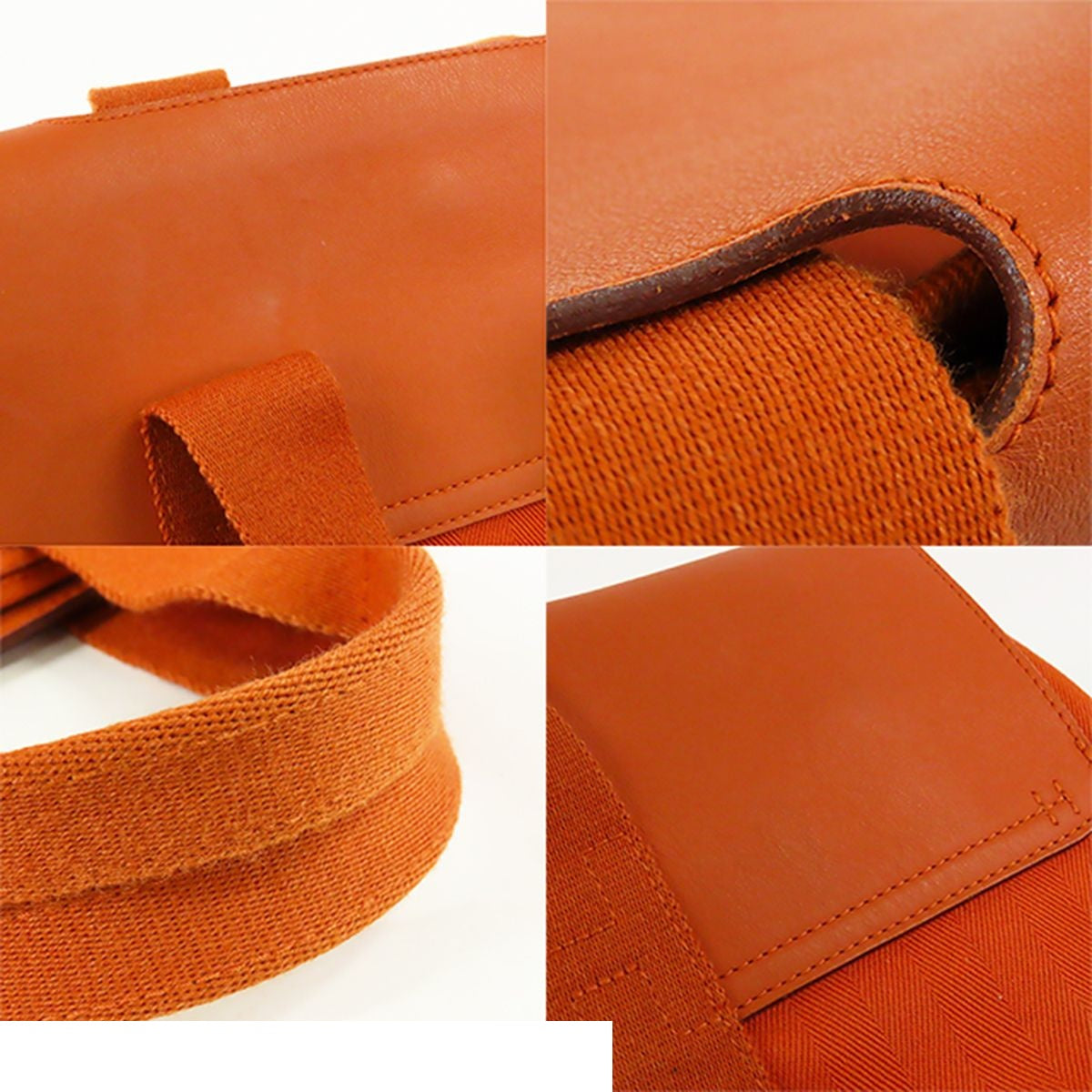Hermes Valparaiso MM Orange Silver Toile Chevron Leather Handbag — view 7