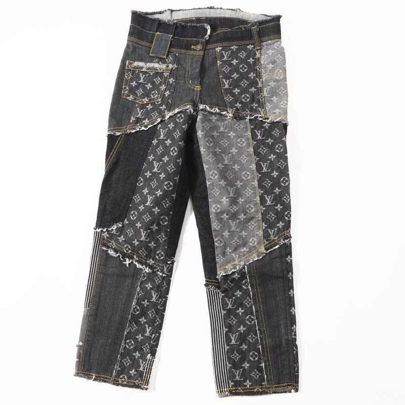 Louis Vuitton 07 SS Cut-off Monogram Patchwork Denim Pants Indigo Blue