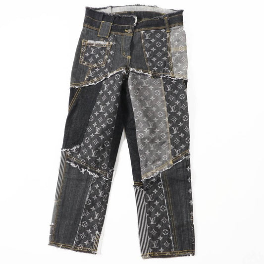 Louis Vuitton 07 SS Cut-off Monogram Patchwork Denim Pants Indigo Blue