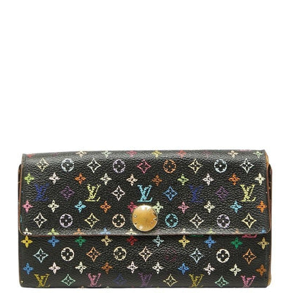 Louis Vuitton Monogram Multicolor Portefeuille Sarah Wallet Noir Black Leather