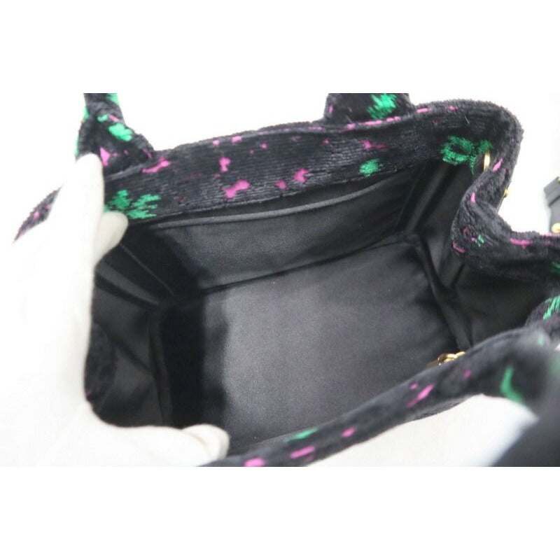 Prada Canapa Mini Tote Black Pink Green Gold Velour Leather — view 6