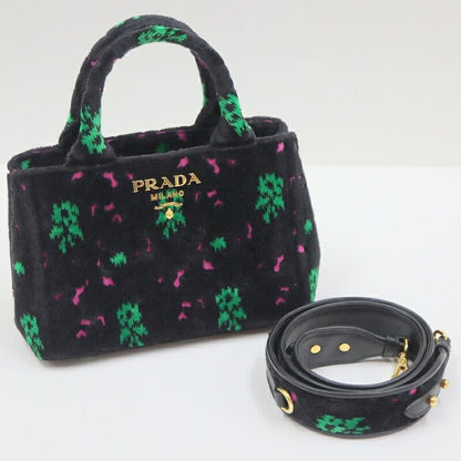 Prada Canapa Mini Tote Black Pink Green Gold Velour Leather