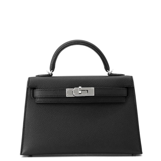 Hermes Mini Kelly 2 Sellier Black Silver Epsom 2-Way Handbag