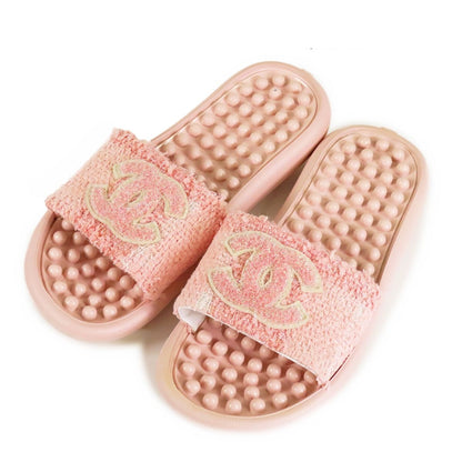 Chanel Flat Sandals Pink Tweed Rubber Sandal