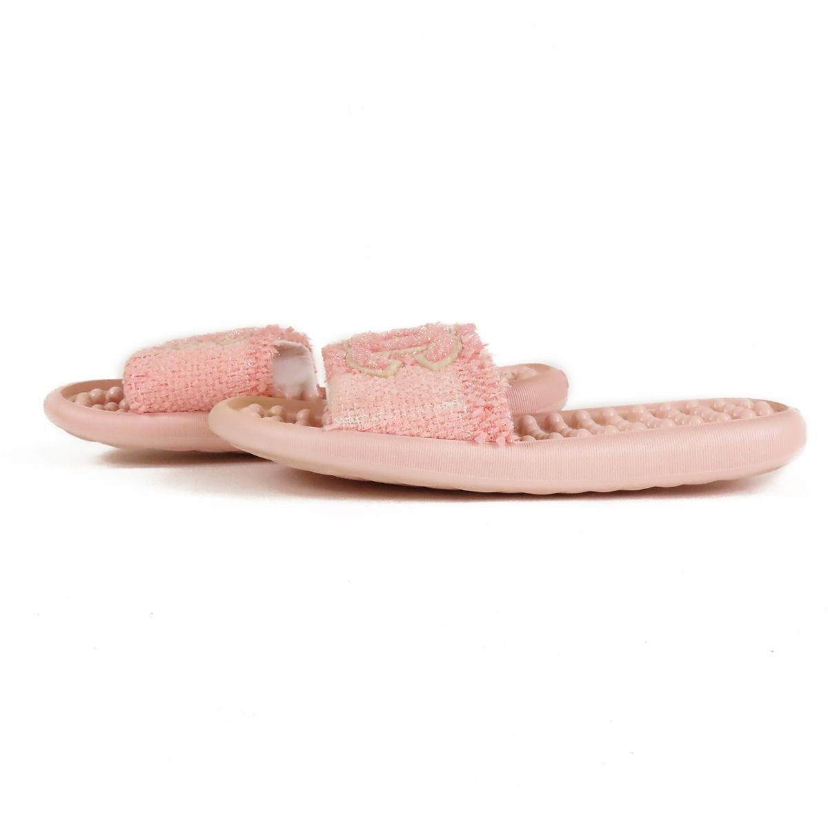 Chanel Flat Sandals Pink Tweed Rubber Sandal — view 2
