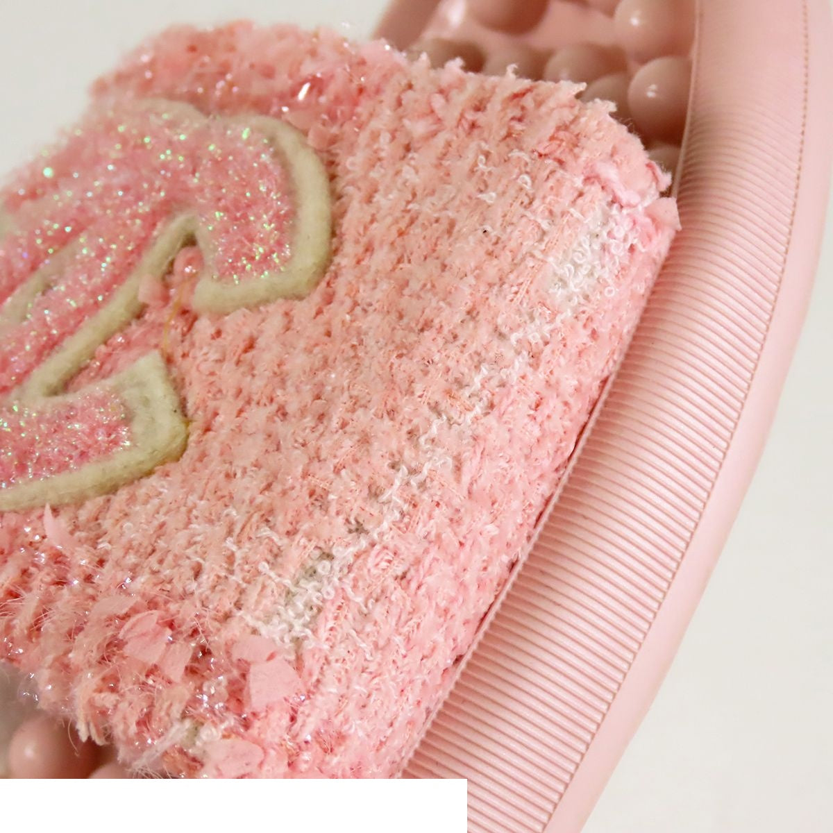Chanel Flat Sandals Pink Tweed Rubber Sandal — view 5