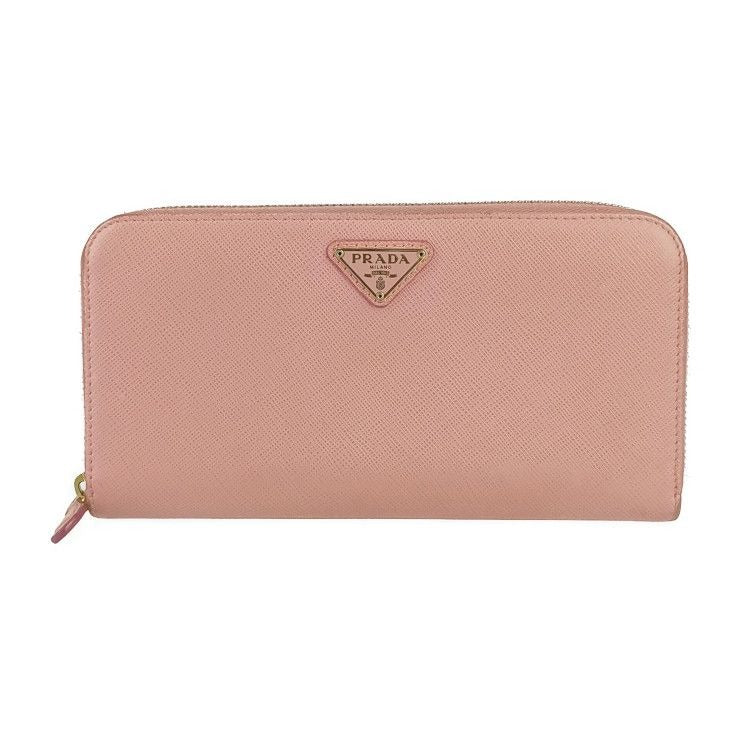 Prada Long Wallet 1 Ml506 Pink Saffiano Leather Round Zipper