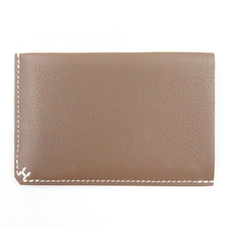 Hermes H Serie Vaux Evercolor Etoupe Bias Stitch Card Case Engraved B