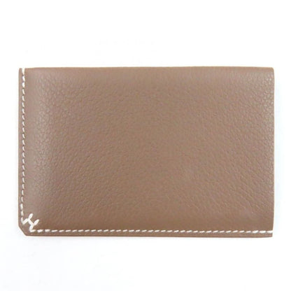 Hermes H Serie Vaux Evercolor Etoupe Bias Stitch Card Case Engraved B