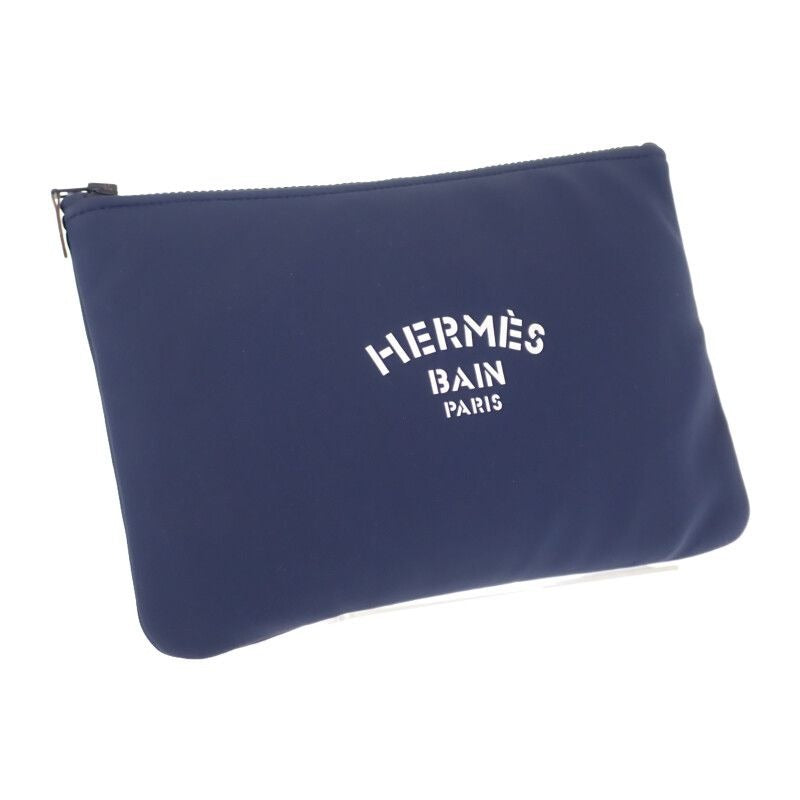 Hermes Trousse Flat MM Neobain Pouch Nylon Polyurethane Navy