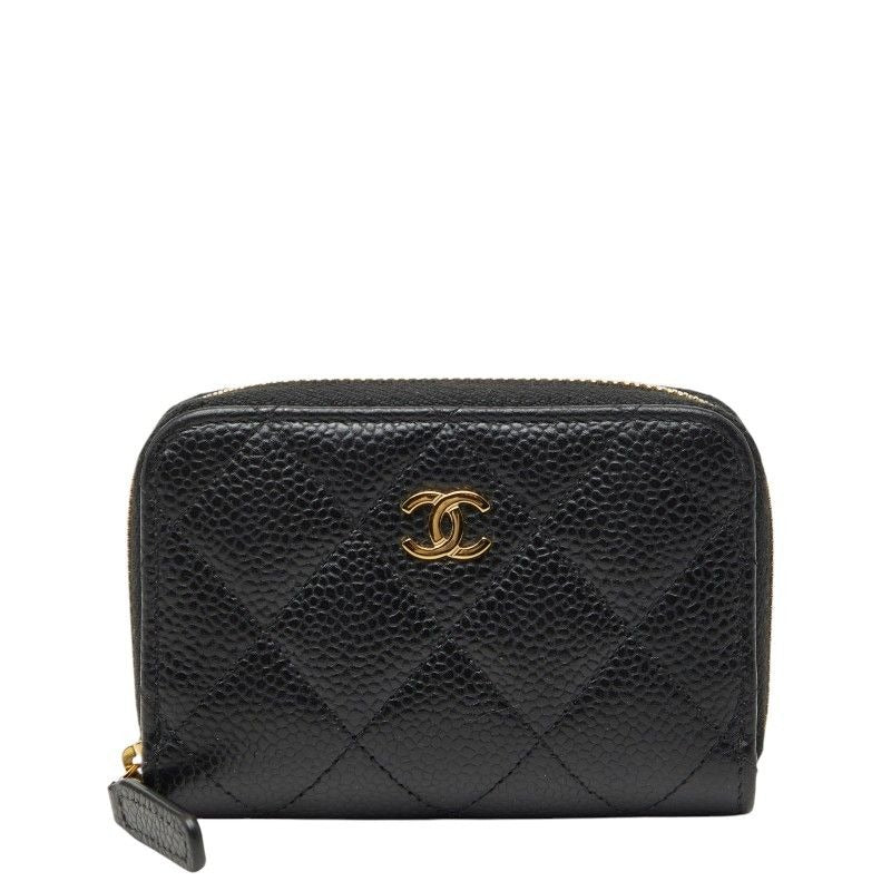 Chanel CC Logo Quilted Classic Zip Coin Purse Black Caviar