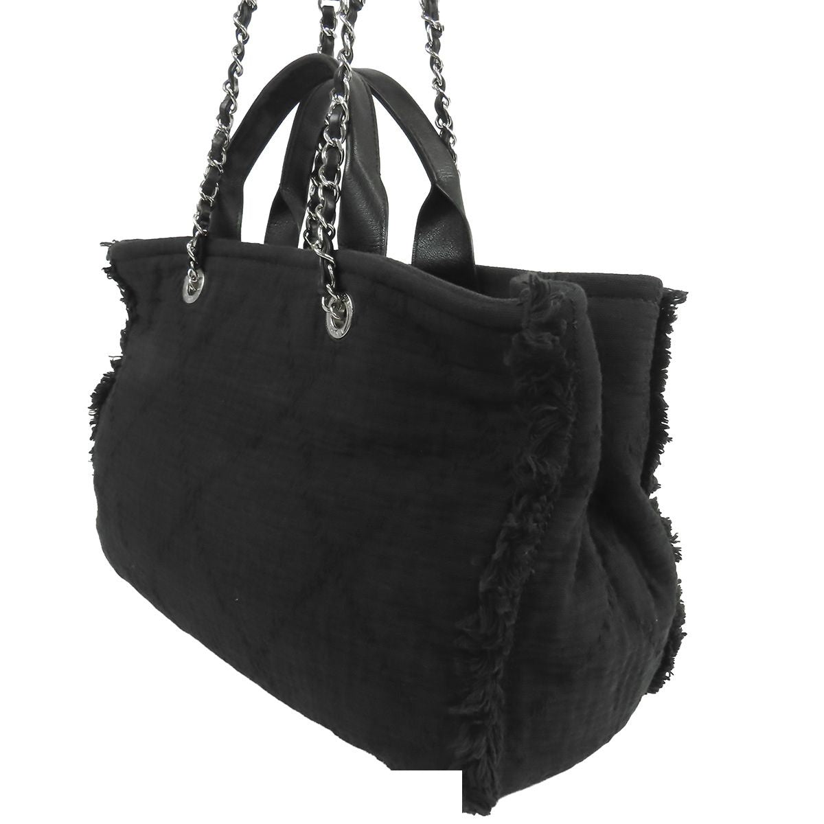 Chanel Tote Bag Black Silver Canvas Leather Large Shopping 2-Way CC Logo Fringe — view 2