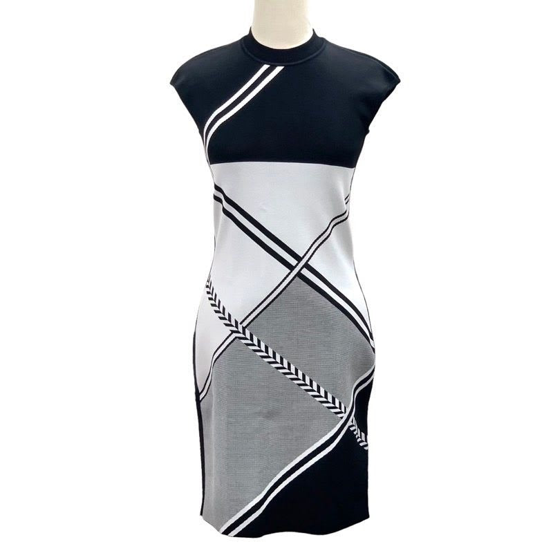 Hermes Dress Black White Cross Line Sleeveless