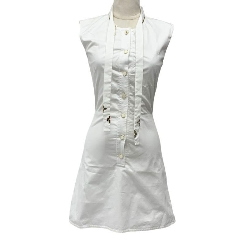 Louis Vuitton Dress Cotton White Gold Logo Fitnf Sleeveless