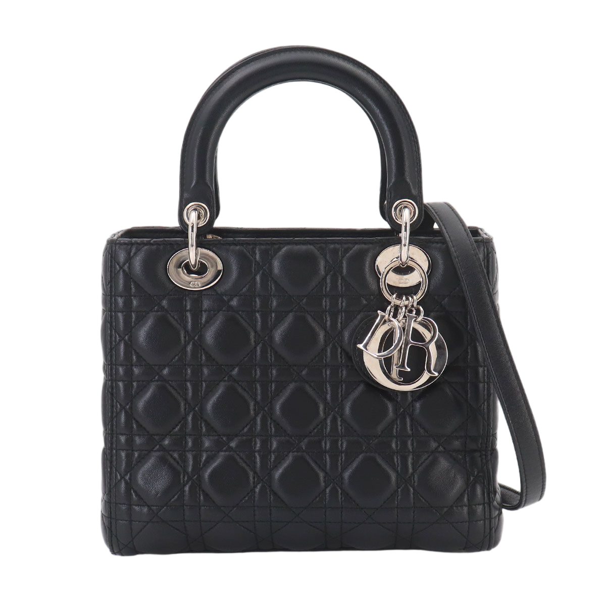 Dior Cannage Lady 2-Way Hand Bag Leather