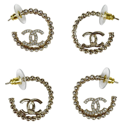 Chanel Hoop Earrings Coco Mark Logo Cc Rhinestone 2025 C25 P Gold Hardware — view 7