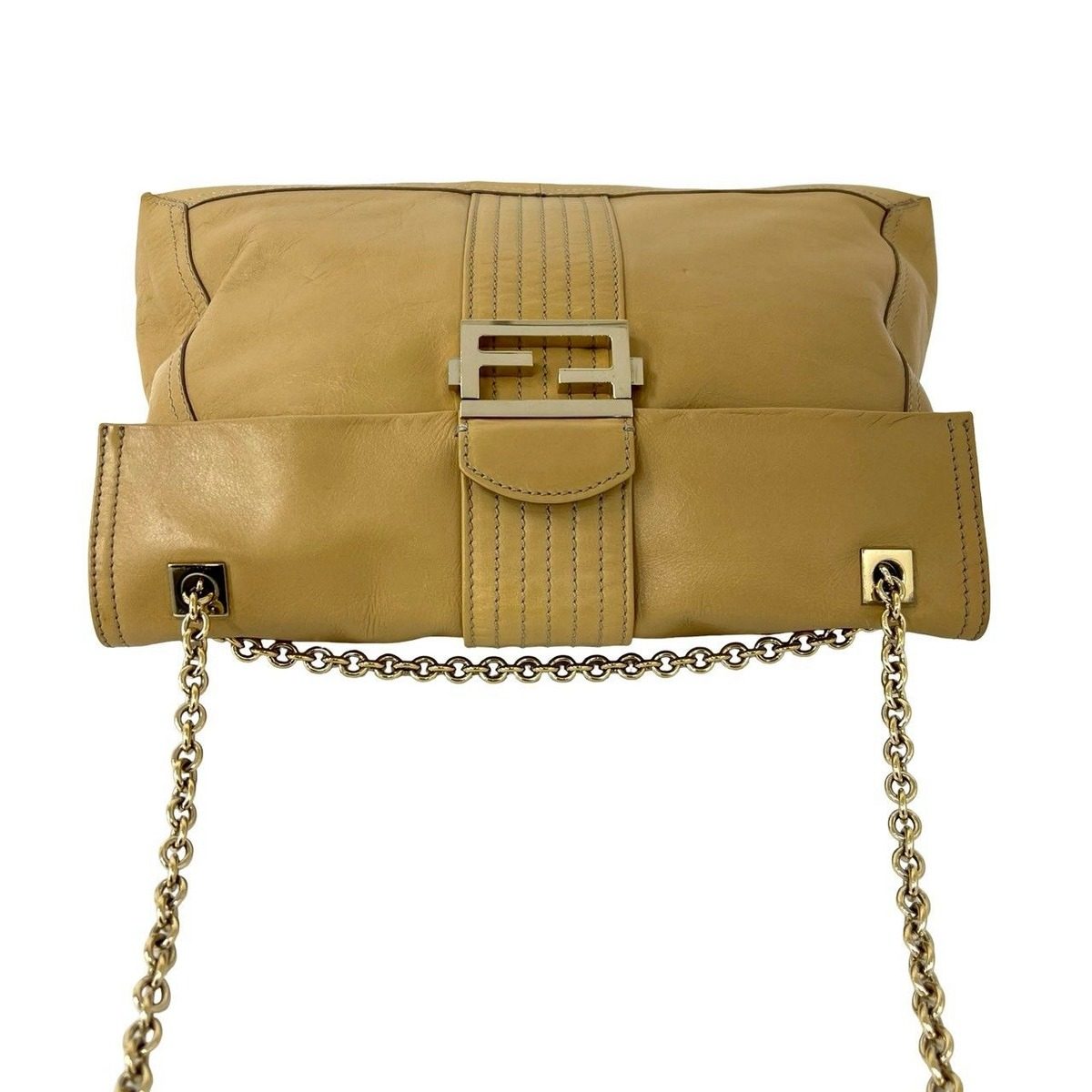 Fendi FF Logo Motif Leather 2-Way Chain Shoulder Bag Tote Beige — view 4