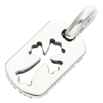 Chrome Hearts DT Tny CO Crs Tiny Cut Out Cross Dog Tag Charm Silver Necklace Top