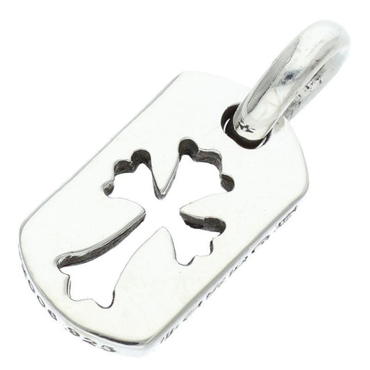 Chrome Hearts DT Tny CO Crs Tiny Cut Out Cross Dog Tag Charm Silver Necklace Top