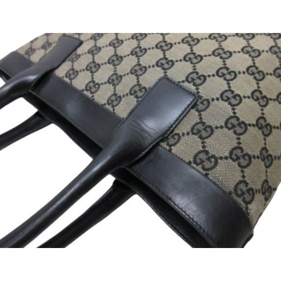 Gucci Tote 002 1119 Beige Black GG Canvas Leather — view 7