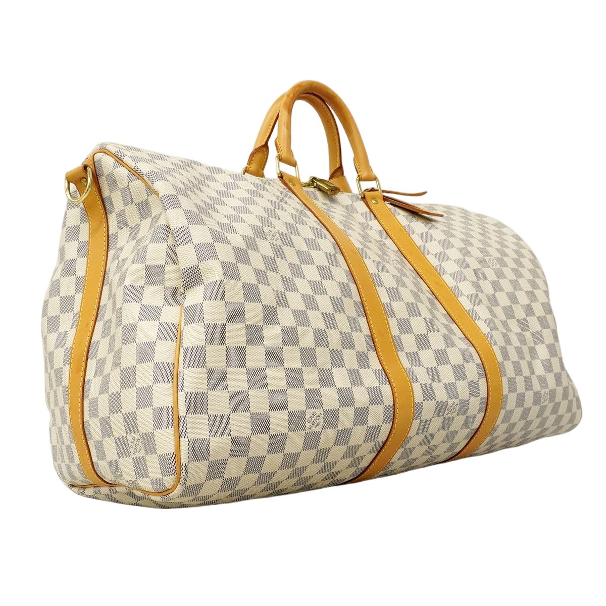 Louis Vuitton Boston Bag Damier Azur Keepall Bandouliere 55 White — view 2