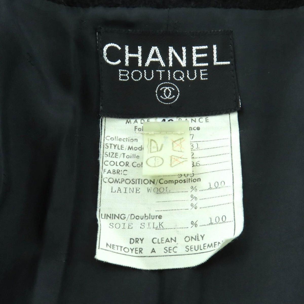 Chanel Vintage Wool 100% CC Logo Button Tweed Jacket Skirt Suit Black Green — view 12