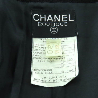 Chanel Vintage Wool 100% CC Logo Button Tweed Jacket Skirt Suit Black Green — view 12