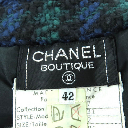 Chanel Vintage Wool 100% CC Logo Button Tweed Jacket Skirt Suit Black Green — view 13