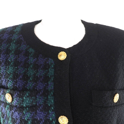 Chanel Vintage Wool 100% CC Logo Button Tweed Jacket Skirt Suit Black Green — view 4