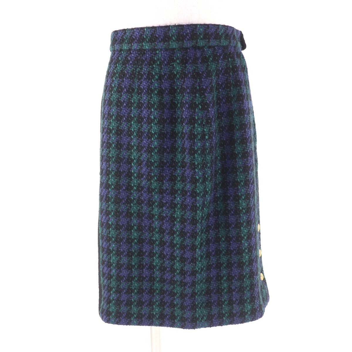 Chanel Vintage Wool 100% CC Logo Button Tweed Jacket Skirt Suit Black Green — view 6