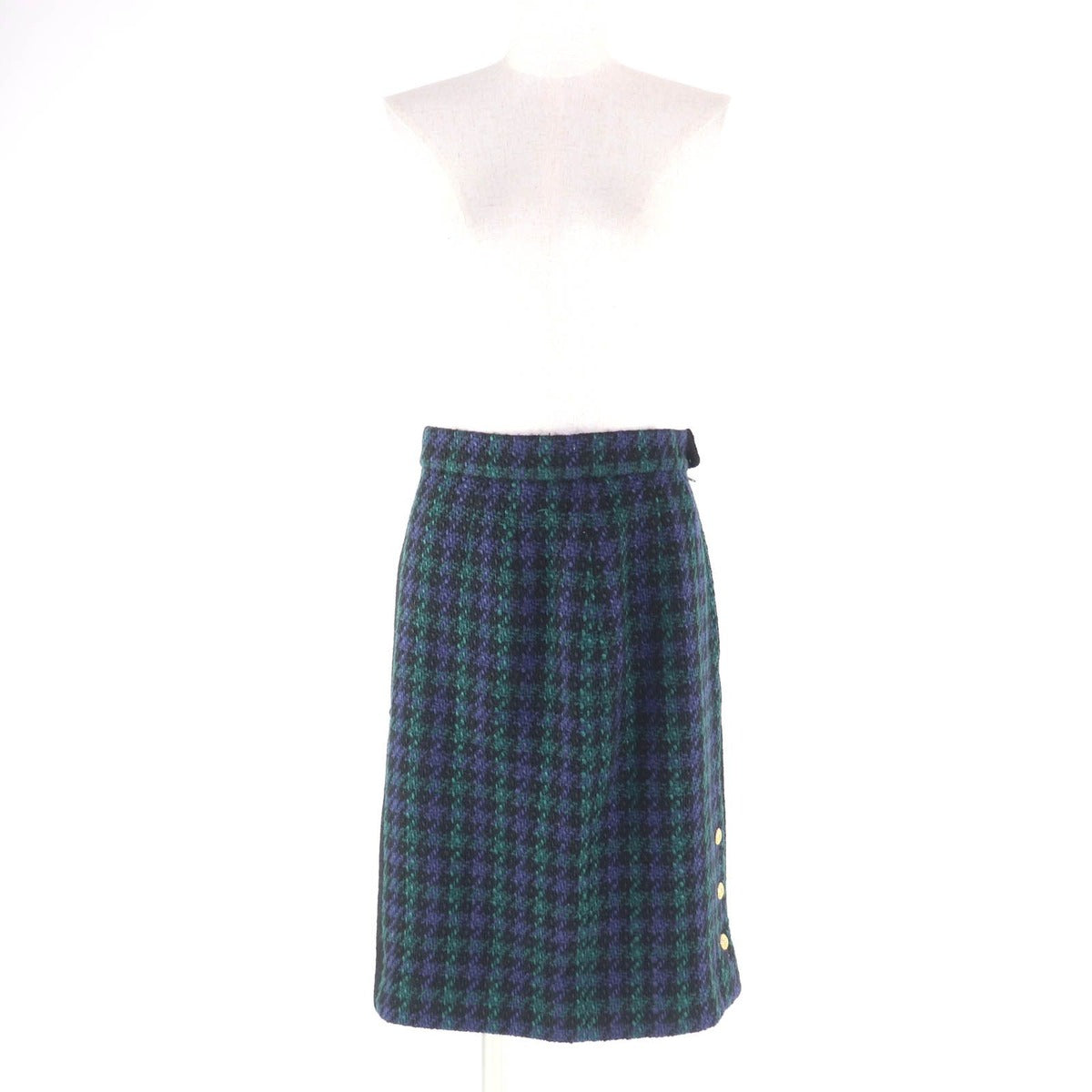 Chanel Vintage Wool 100% CC Logo Button Tweed Jacket Skirt Suit Black Green — view 7