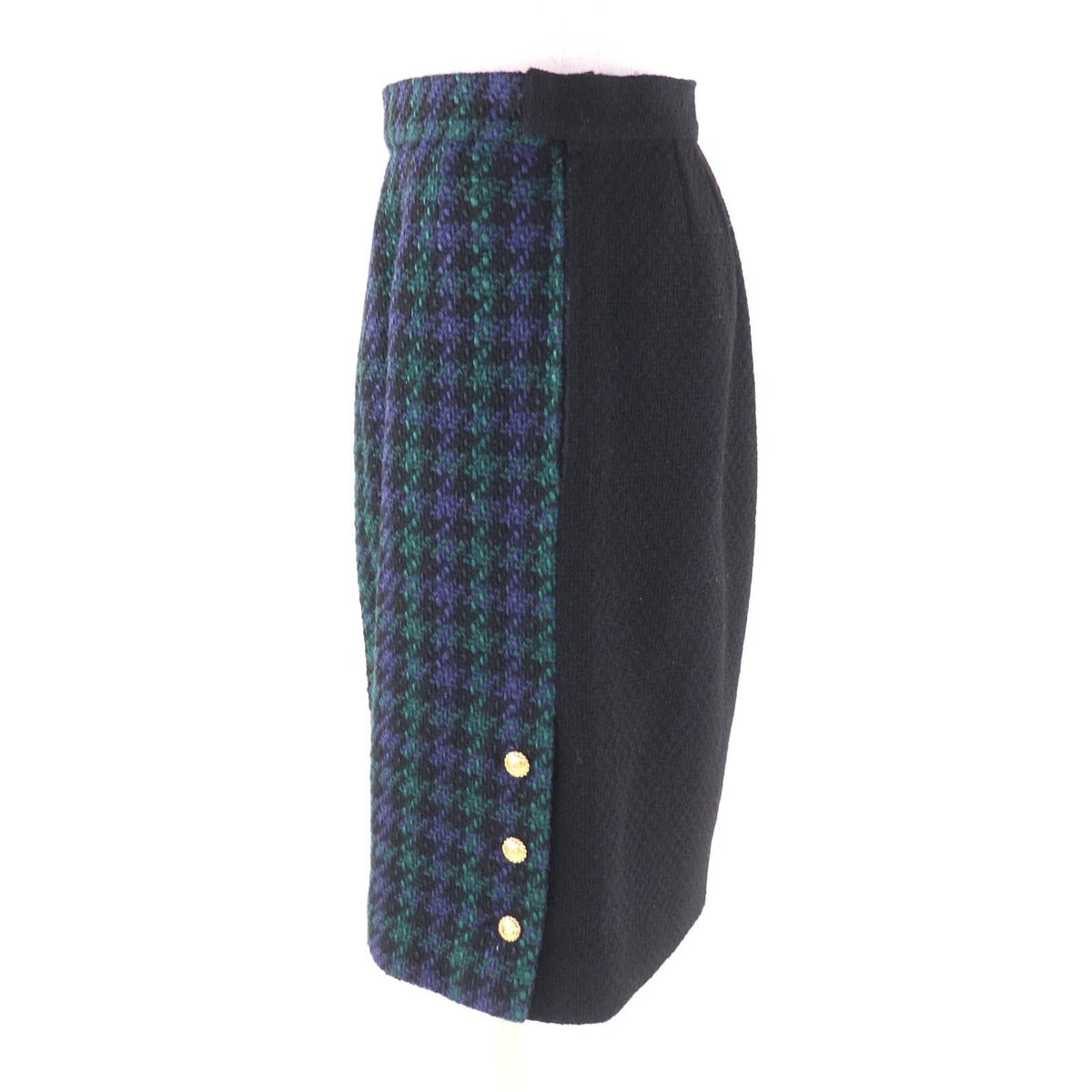 Chanel Vintage Wool 100% CC Logo Button Tweed Jacket Skirt Suit Black Green — view 8