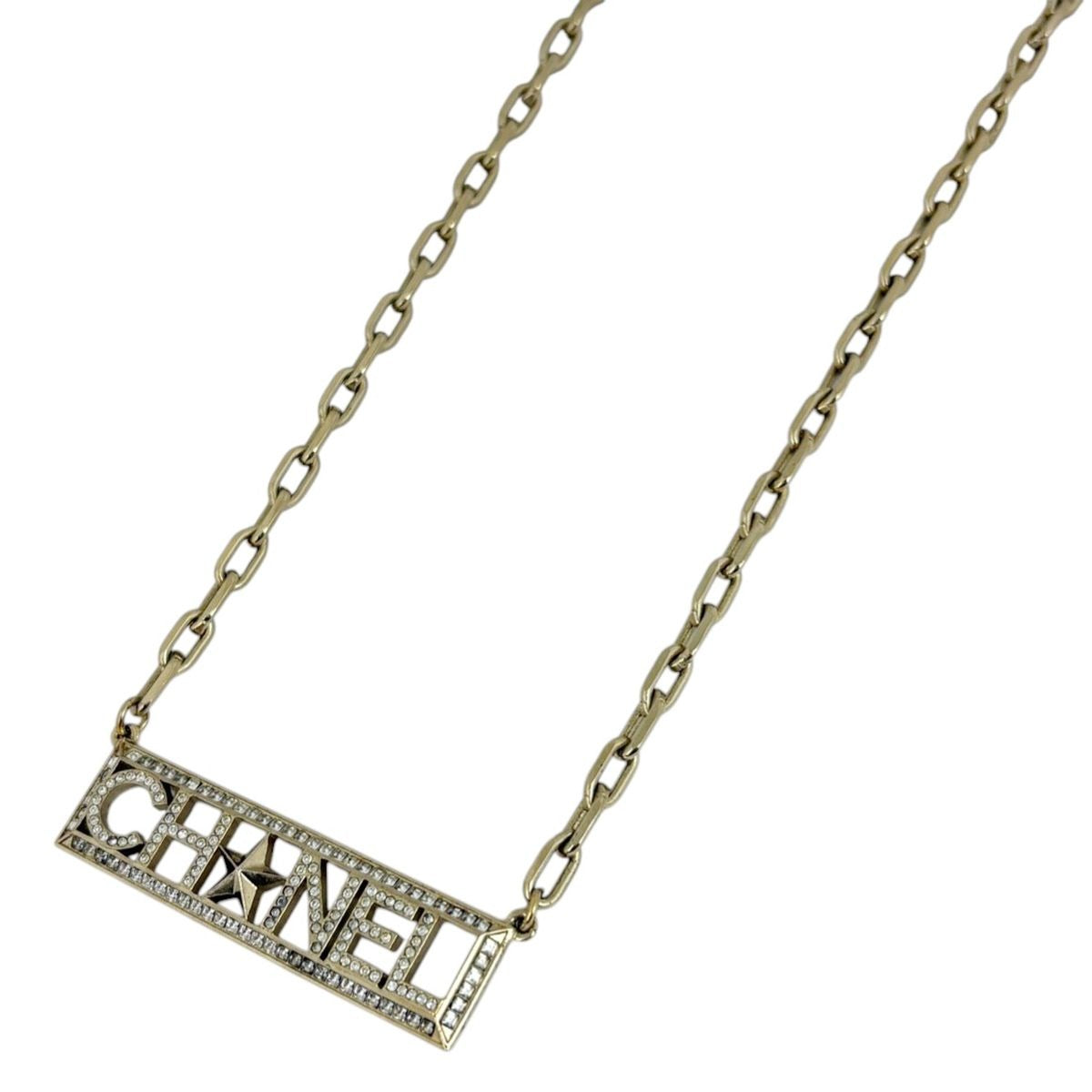 Chanel Logo Star Rhinestone Necklace CC Choker Gold Plated