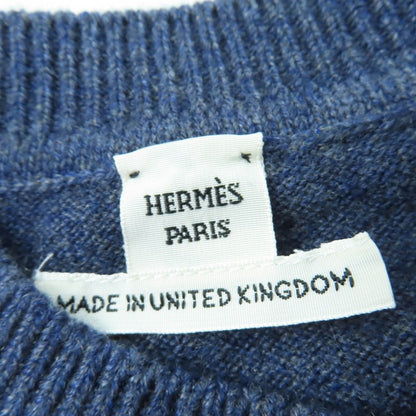 Hermes 24 AW 4 H2600 D1 100% Cashmere Circle Logo Short Sleeve Knit Navy 40 — view 6