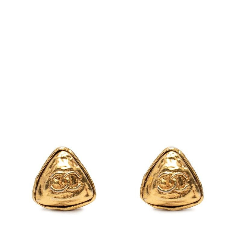Chanel CC Logo Triangle Gold Plated Earrings