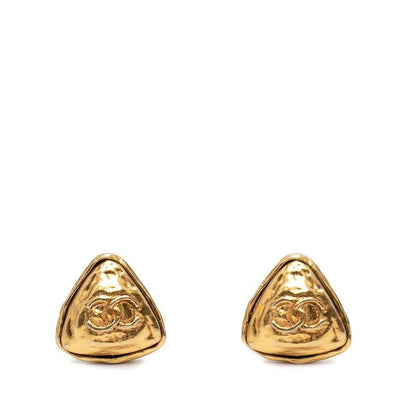 Chanel CC Logo Triangle Gold Plated Earrings