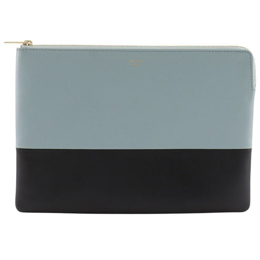 Celine Clutch Bicolor Calf Light Blue Black Pouch