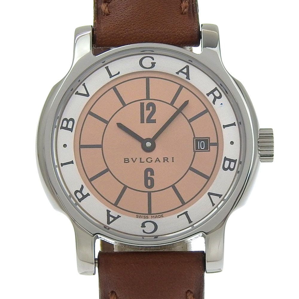 Bvlgari Solo Tempo Stainless Steel Leather Quartz Analog Display Blanc Dial