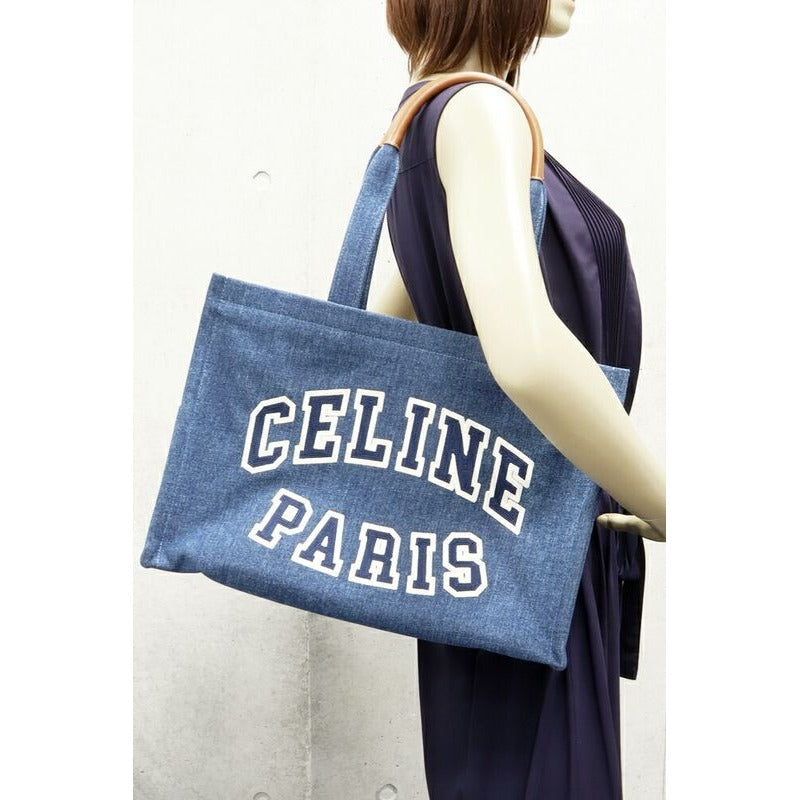 Celine Tote Shoulder Bag Large Cabas Denim Canvas Blue Ef707 AT — view 2